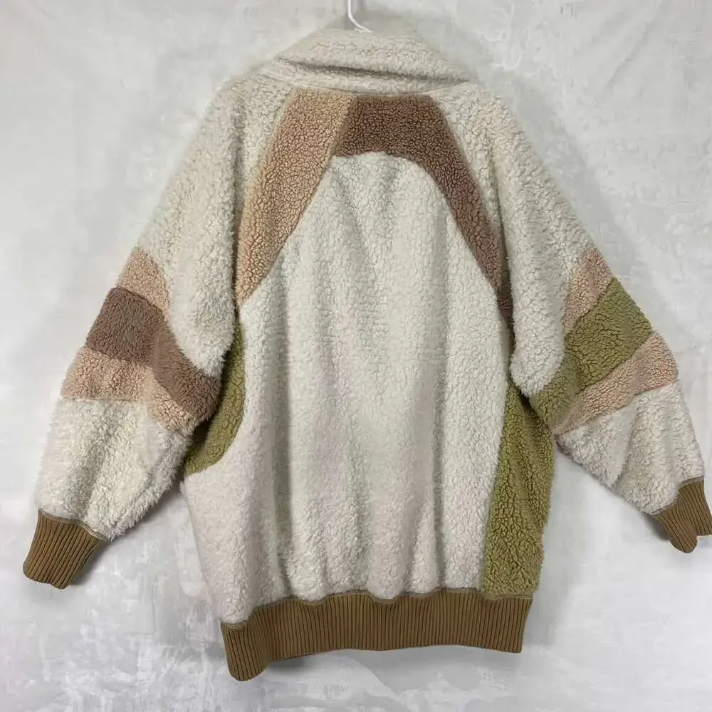 Rare Free People Selma Cardi Color Block Sherpa Cardigan Sz M